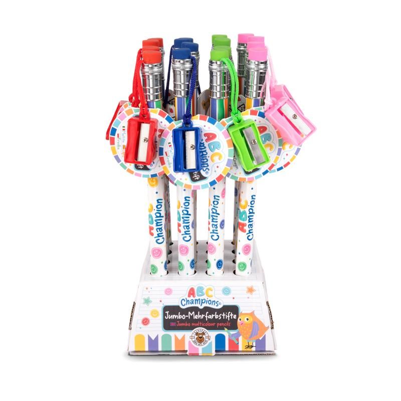 ABC CHAMPIONS JUMBO MEHRFARBSTIFT MIT SPITZER & RADIERER, 4-FACH SORTIERT