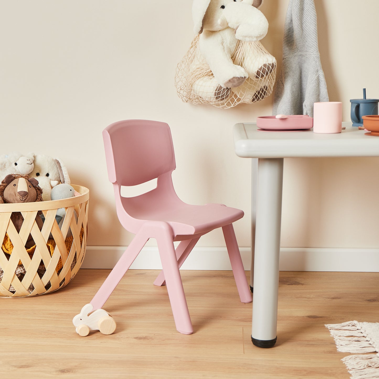 KINDERSTUHL SILBER ROSA BLAU WEIß