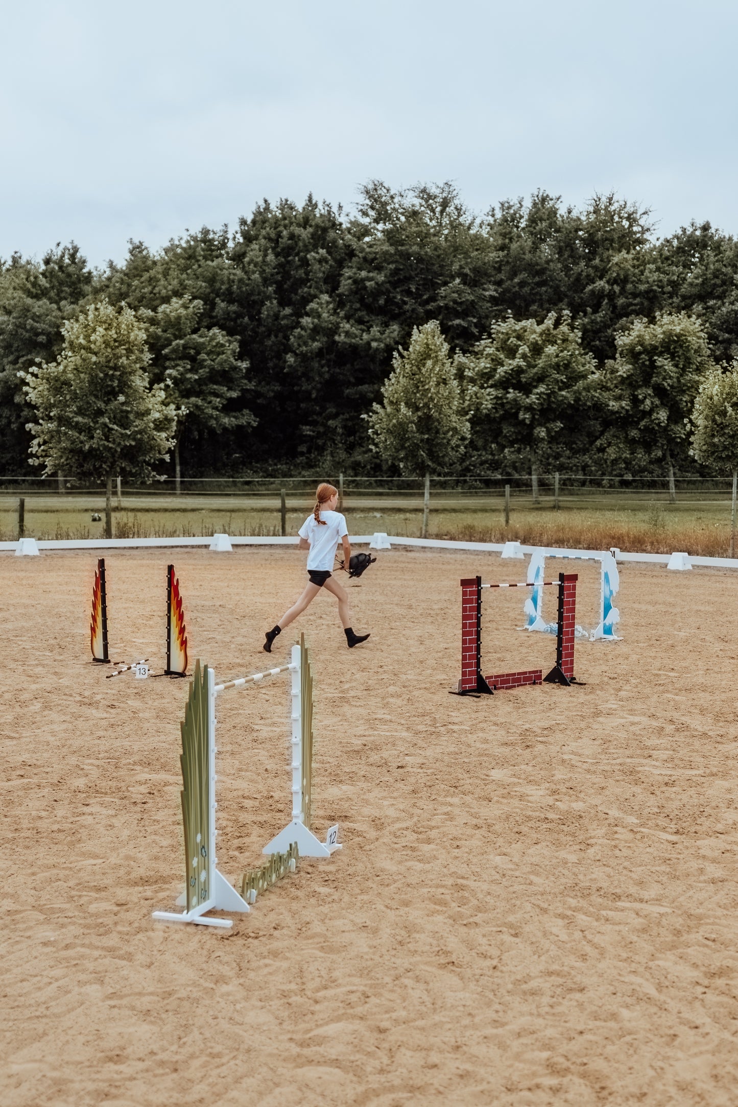 Springzaun Springparcours Springhindernis Show, Zaun aus Ziegelsteinen