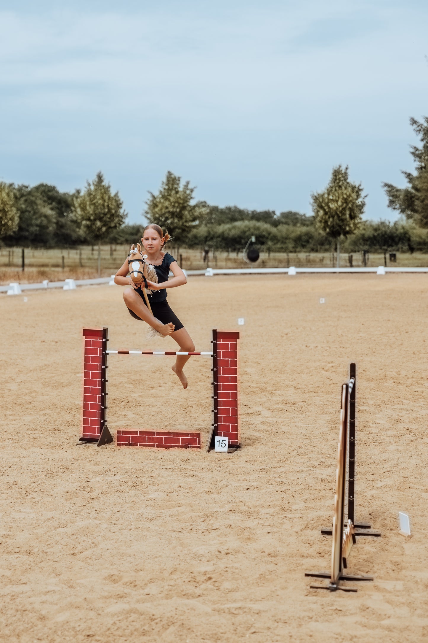 Springzaun Springparcours Springhindernis Show, Zaun aus Ziegelsteinen
