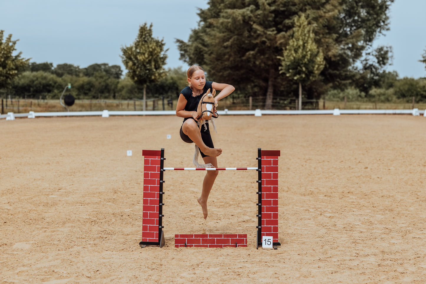 Springzaun Springparcours Springhindernis Show, Zaun aus Ziegelsteinen