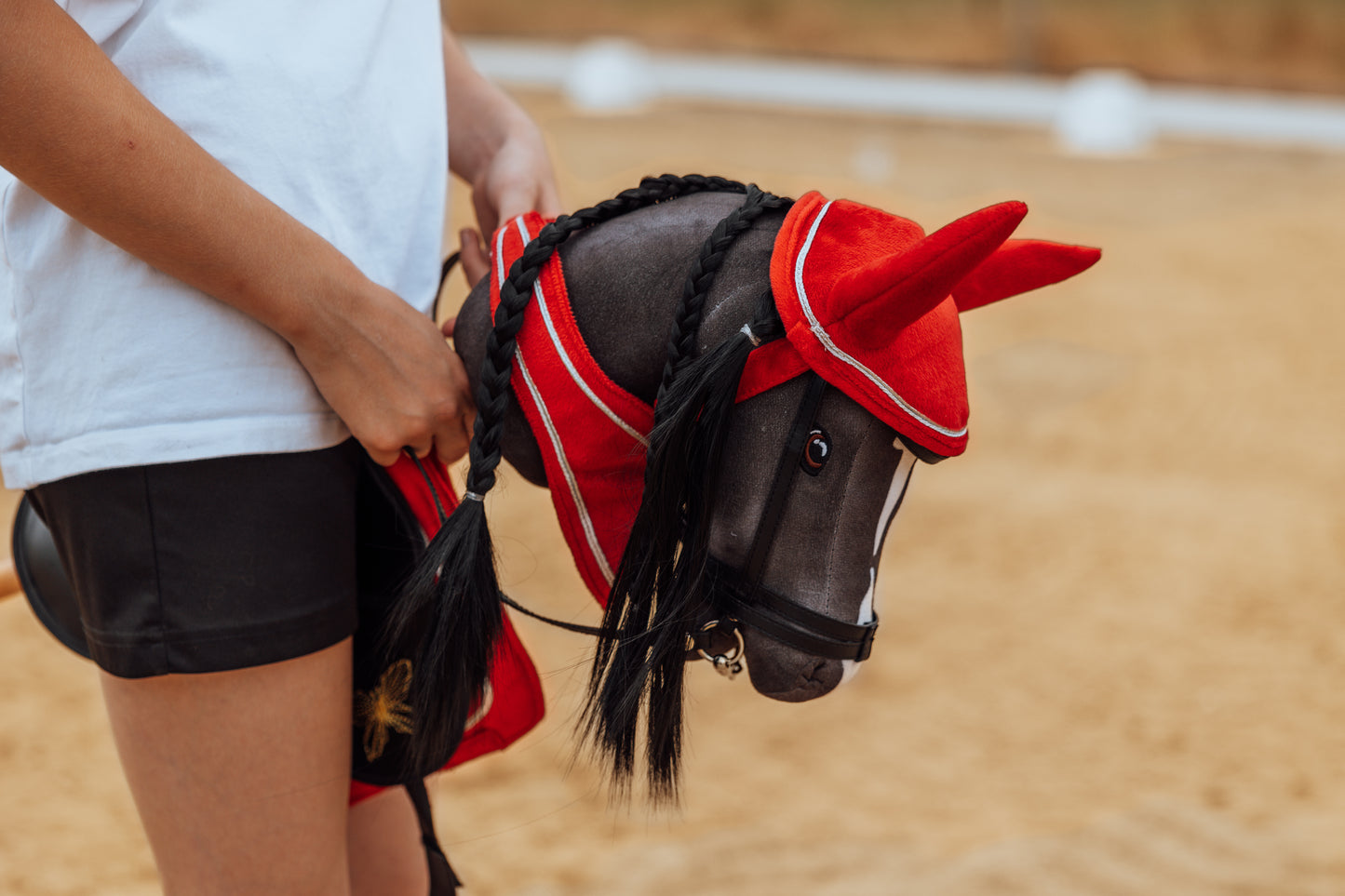 SATTELDECKE FLIEGENHAUBE UND HALSTUCH, SHOW SET ROT HOBBY HORSE