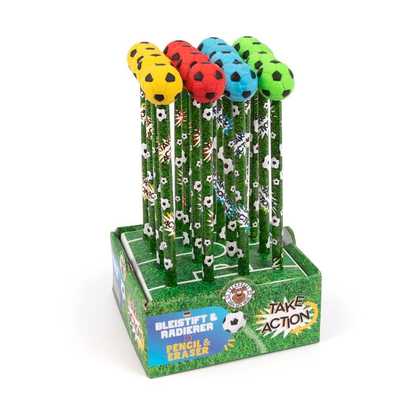 TAKE ACTION BLEISTIFTE & RADIERER FUSSBALL, 4-FACH SORTIERT