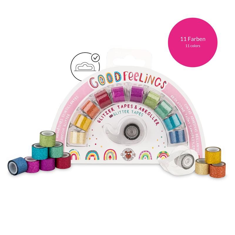 GOOD FEELINGS REGENBOGEN GLITZER-TAPES INKL. ABROLLER 12-TEILIG
