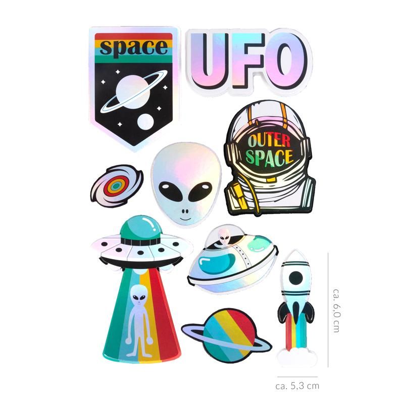 SPACE ADVENTURE GALAXY STICKER HOLOGRAPHIE 9ER-SET