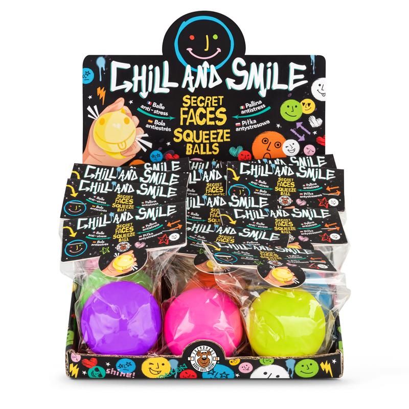 CHILL AND SMILE SQUEEZE-BALL SECRET FACES, 6-FACH SORTIERT