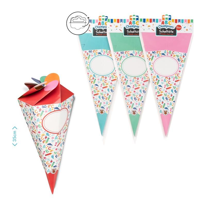 ABC CHAMPIONS SCHULTÜTEN 35CM FALTBAR, 4-FACH SORTIERT