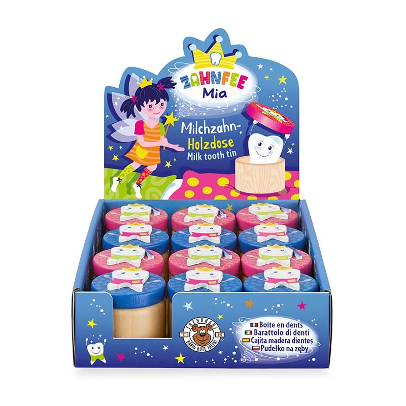 ZAHNFEE ZAHNDOSE AUS HOLZ, 2-FACH SORTIERT PINK BLAU