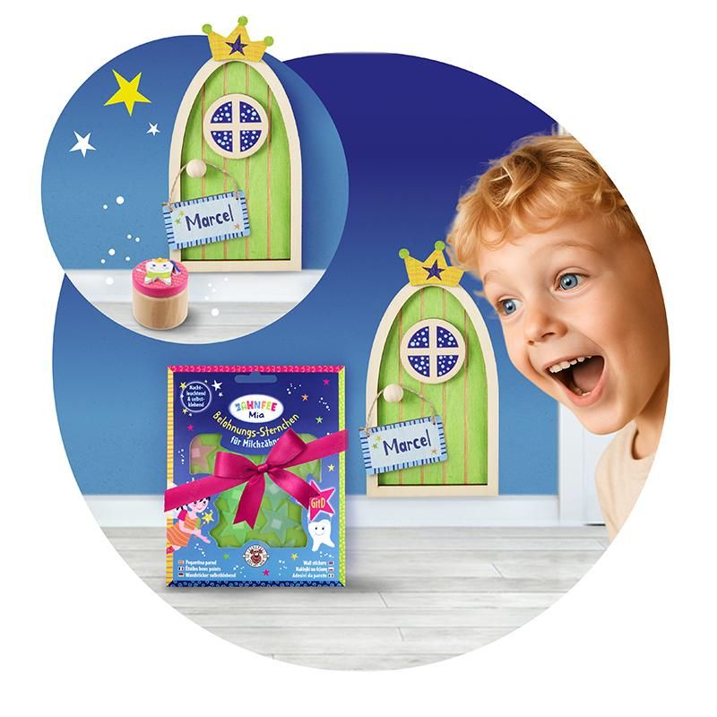 ZAHNFEE HOLZ-WICHTELTÜR  ROSA GRÜN