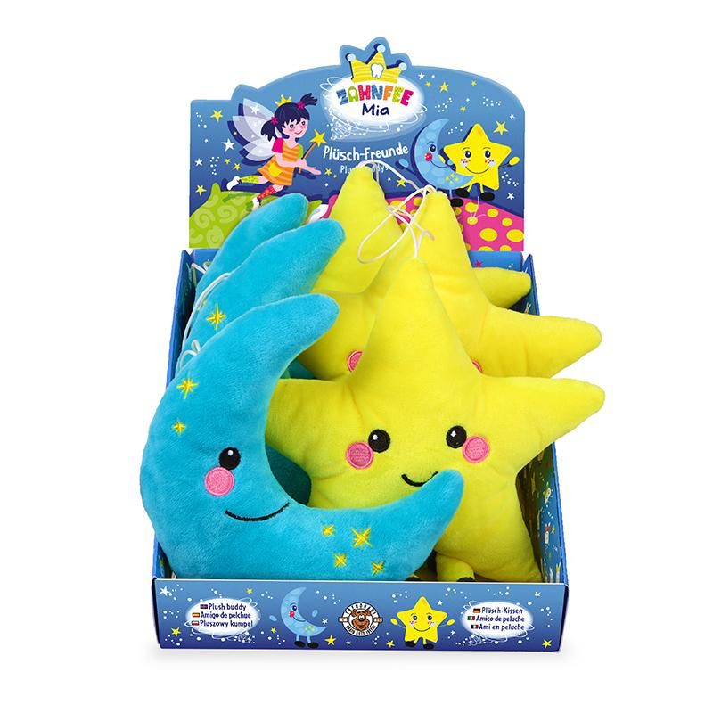 ZAHNFEE PLÜSCH-KISSEN, 2-FACH SORTIERT MOND STERN CA. 24 CM