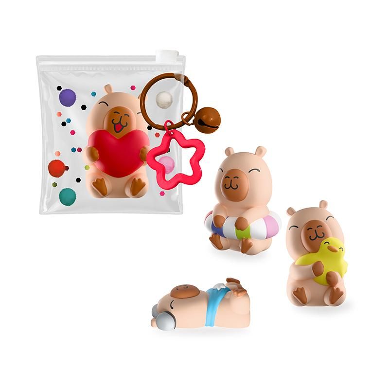CAPYBARA HAPPY LIFE SQUISHY CAPYBARA MIT SCHLÜSSELANHÄNGER, 4-FACH SORTIERT
